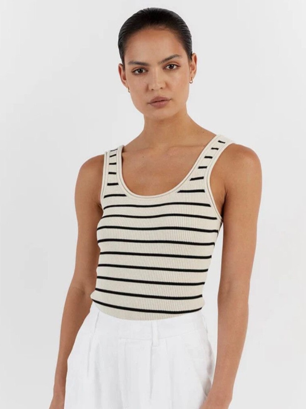 DISSH Billie Stripe Rib Knit Singlet Tank Butter Black XS